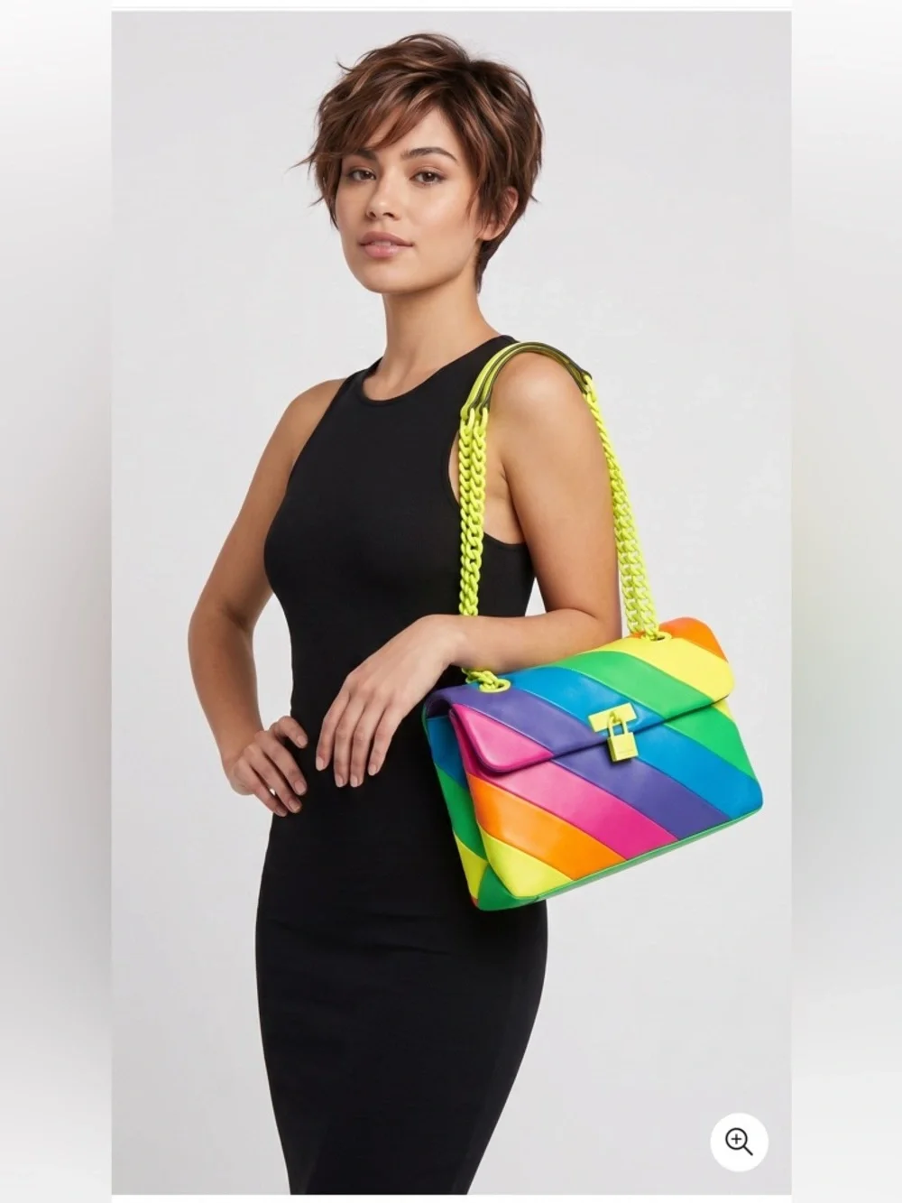 Kurt Geiger London Brixton Lock Multi Color Shoulder Leather Bag Neon Chain NWT - Picture 2 of 12